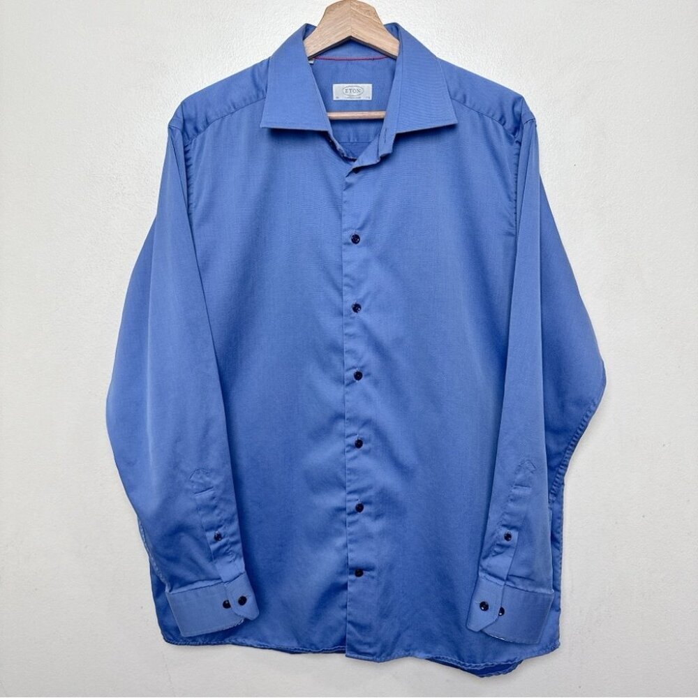 ETON Mens 17.5 Blue Button Dress Shirt Cotton Work Wear